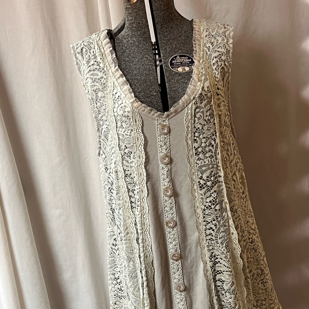 XL pretty angel tank, style lace tunic, top dress, light, gray white lace